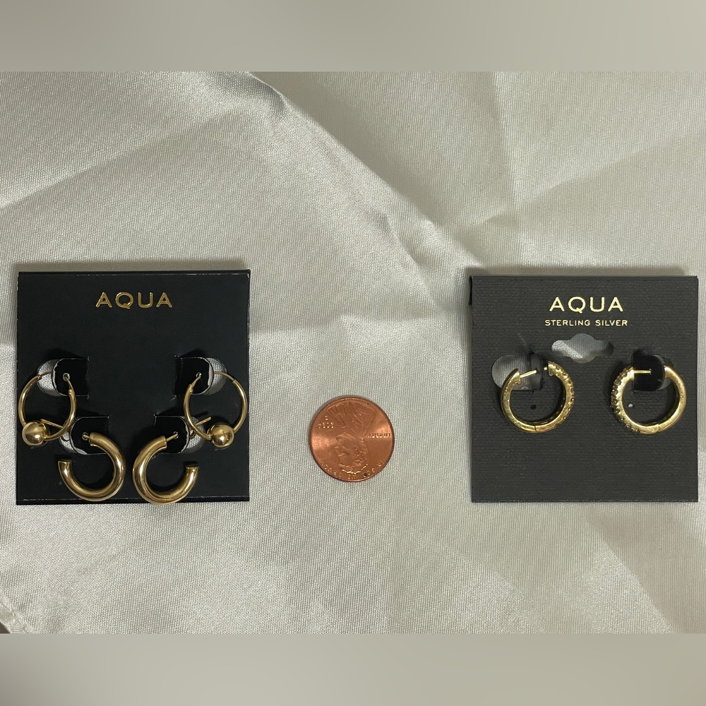 (3) pairs Aqua Gold plated Earrings - Picture 14 of 14